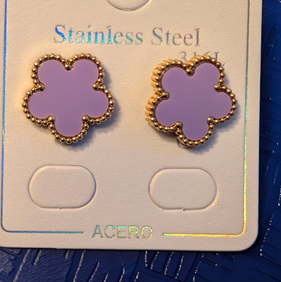 Stainless Steel purple clover stud earrings NWT - Picture 3 of 7